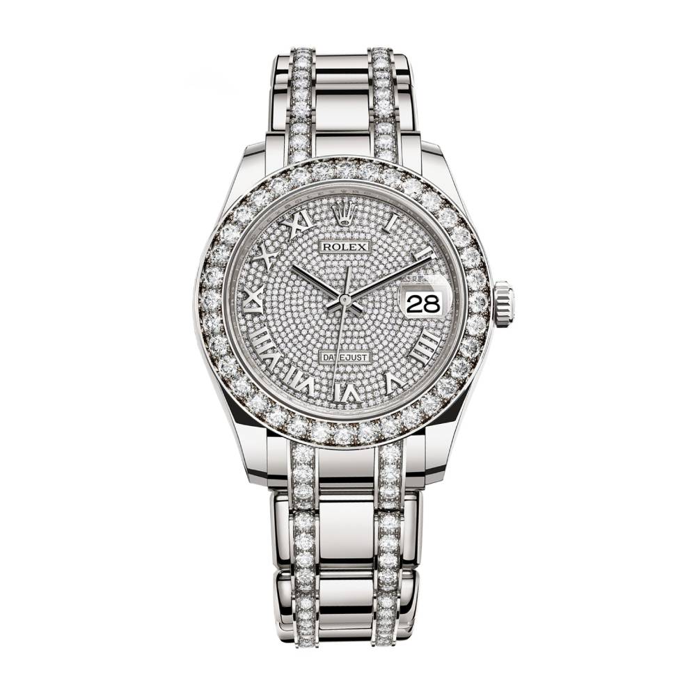 Rolex Pearlmaster 39mm - Ref: 86289-0006 - Pave Roman Diamond Dial & Diamond Bezel, 18K White Gold Diamond Bracelet Women's Watch