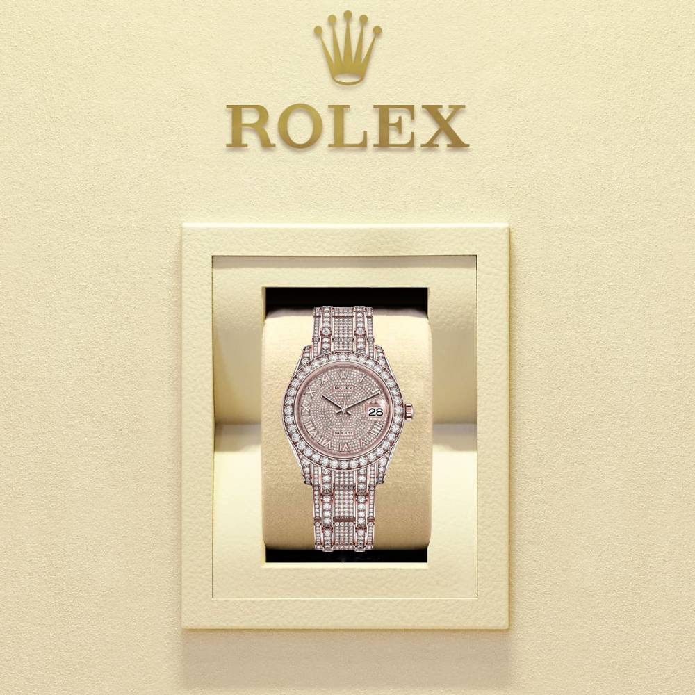 Rolex Pearlmaster 39mm - Ref: 86405rbr-0001 - Pave Roman Diamond Dial, Diamond Bezel & Diamond Case, 18K Rose Gold Diamond Bracelet Women's Watch