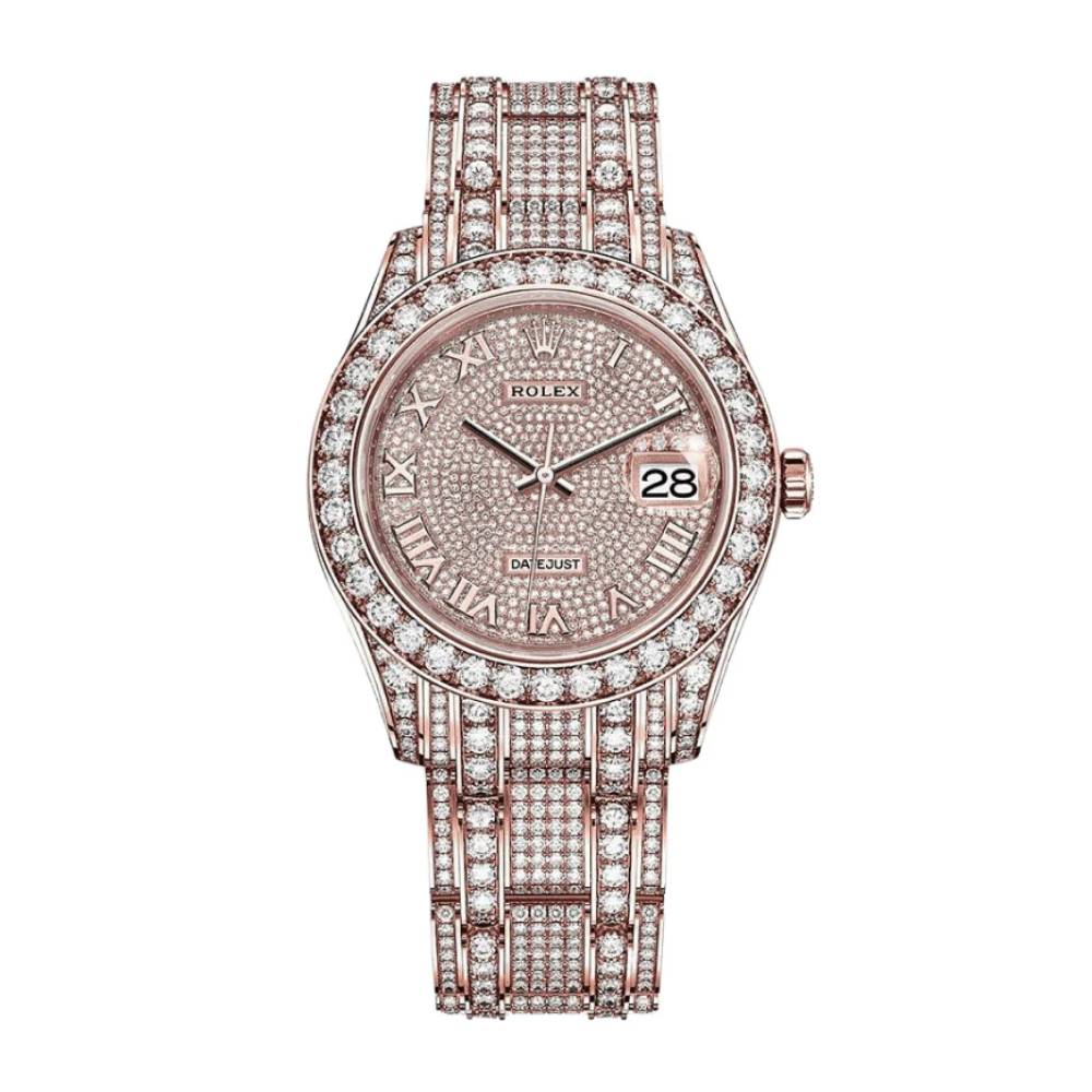 Rolex Pearlmaster 39mm - Ref: 86405rbr-0001 - Pave Roman Diamond Dial, Diamond Bezel & Diamond Case, 18K Rose Gold Diamond Bracelet Women's Watch