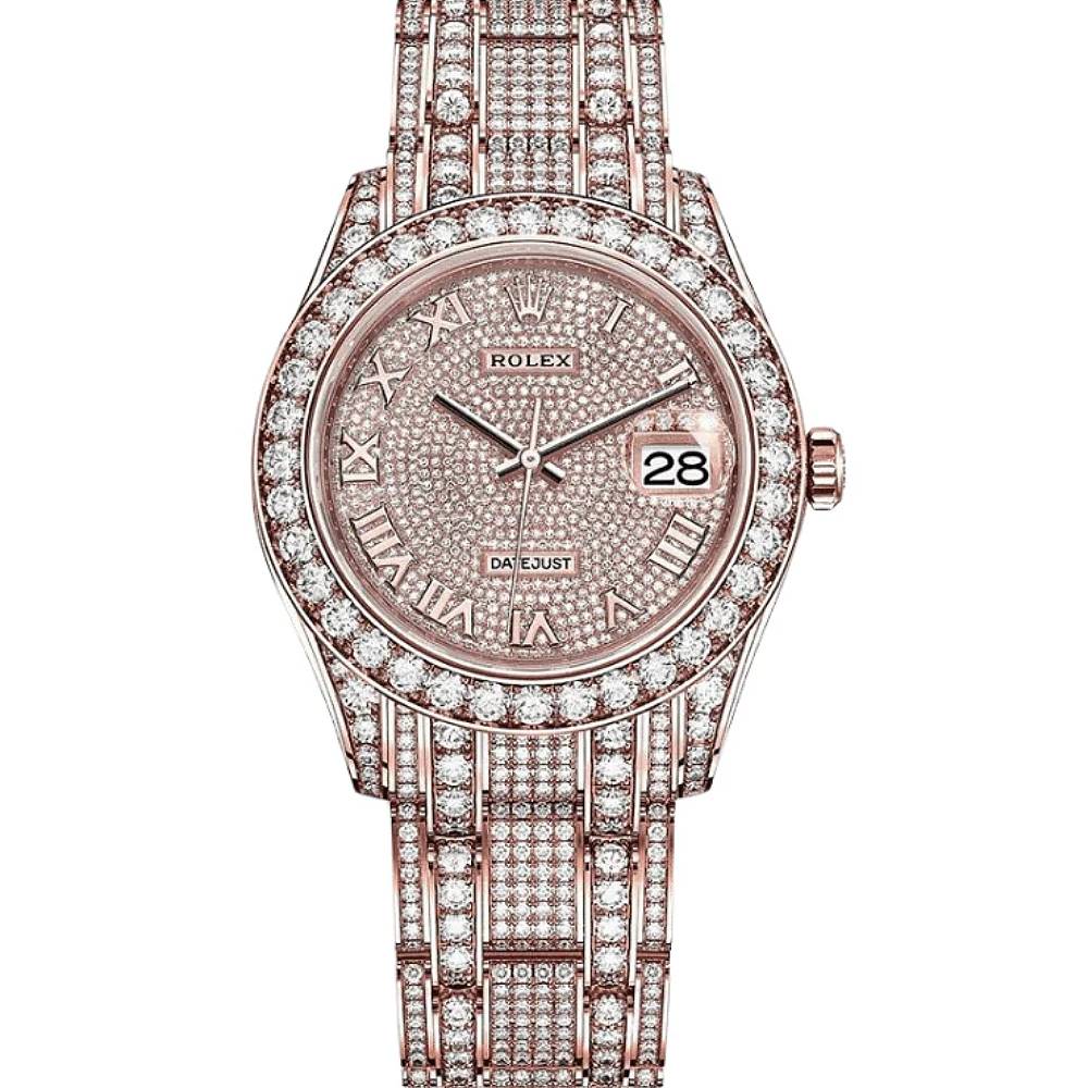 Rolex Pearlmaster 39mm - Ref: 86405rbr-0001 - Pave Roman Diamond Dial, Diamond Bezel & Diamond Case, 18K Rose Gold Diamond Bracelet Women's Watch