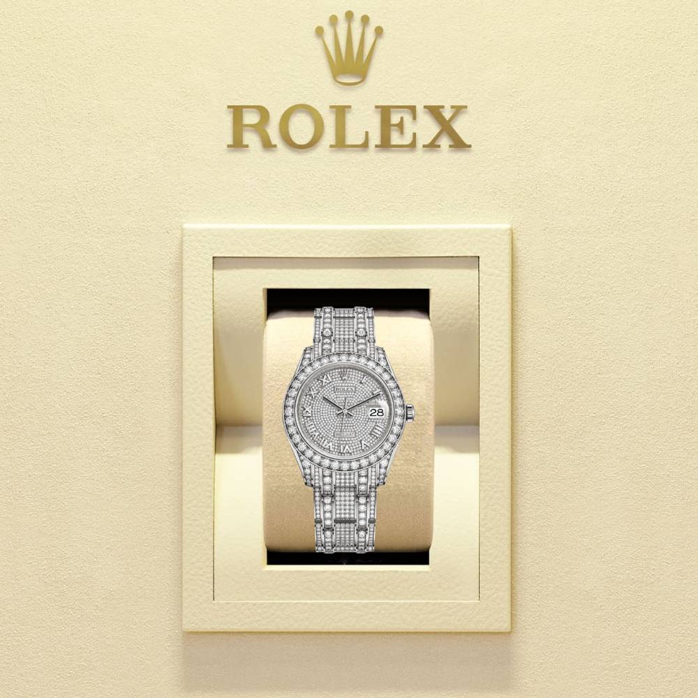 Rolex Pearlmaster 39mm - Ref: 86409rbr-0001 - Pave Roman Diamond Dial, Diamond Bezel & Diamond Case, 18K White Gold Diamond Bracelet Women's Watch