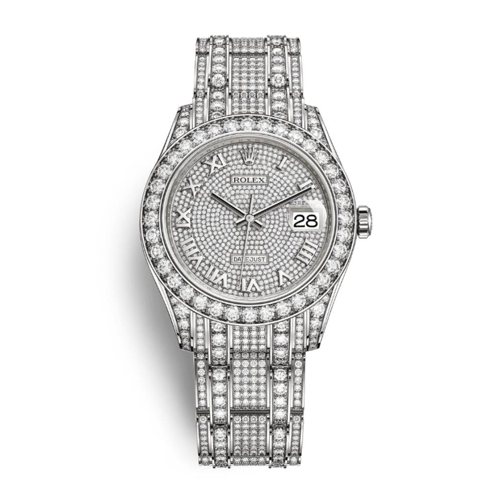 Rolex Pearlmaster 39mm - Ref: 86409rbr-0001 - Pave Roman Diamond Dial, Diamond Bezel & Diamond Case, 18K White Gold Diamond Bracelet Women's Watch