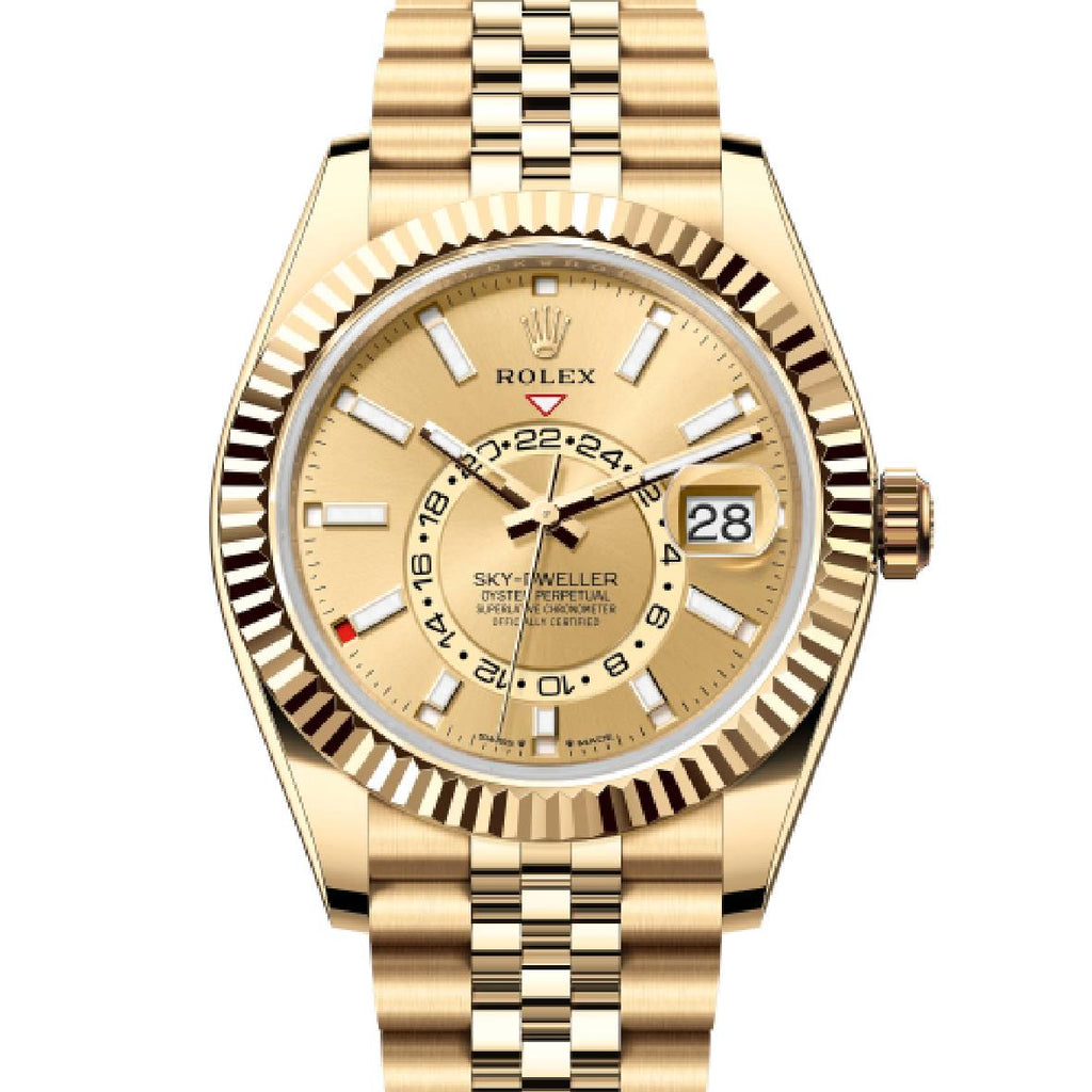 2024 Release Rolex Sky-Dweller 42 mm | 18k Yellow Gold Jubilee Bracelet | Champagne dial Fluted bezel | 18k Yellow gold Case Men's Watch 336938