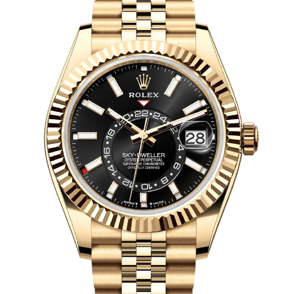 Rolex Sky-Dweller 42 mm | 18k Yellow Gold Jubilee Bracelet | Bright black dial Fluted bezel | 18k Yellow gold Case Men's Watch 336938