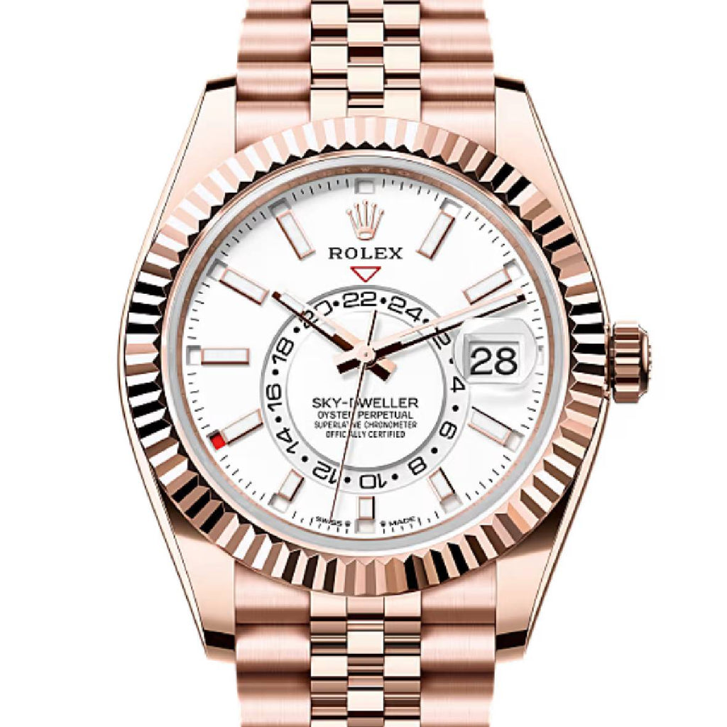 2024 Release Rolex Sky-Dweller 42 mm | 18k Everose Gold Jubilee Bracelet | Intense white dial Fluted bezel | 18k Everose gold Case Men's Watch 336935