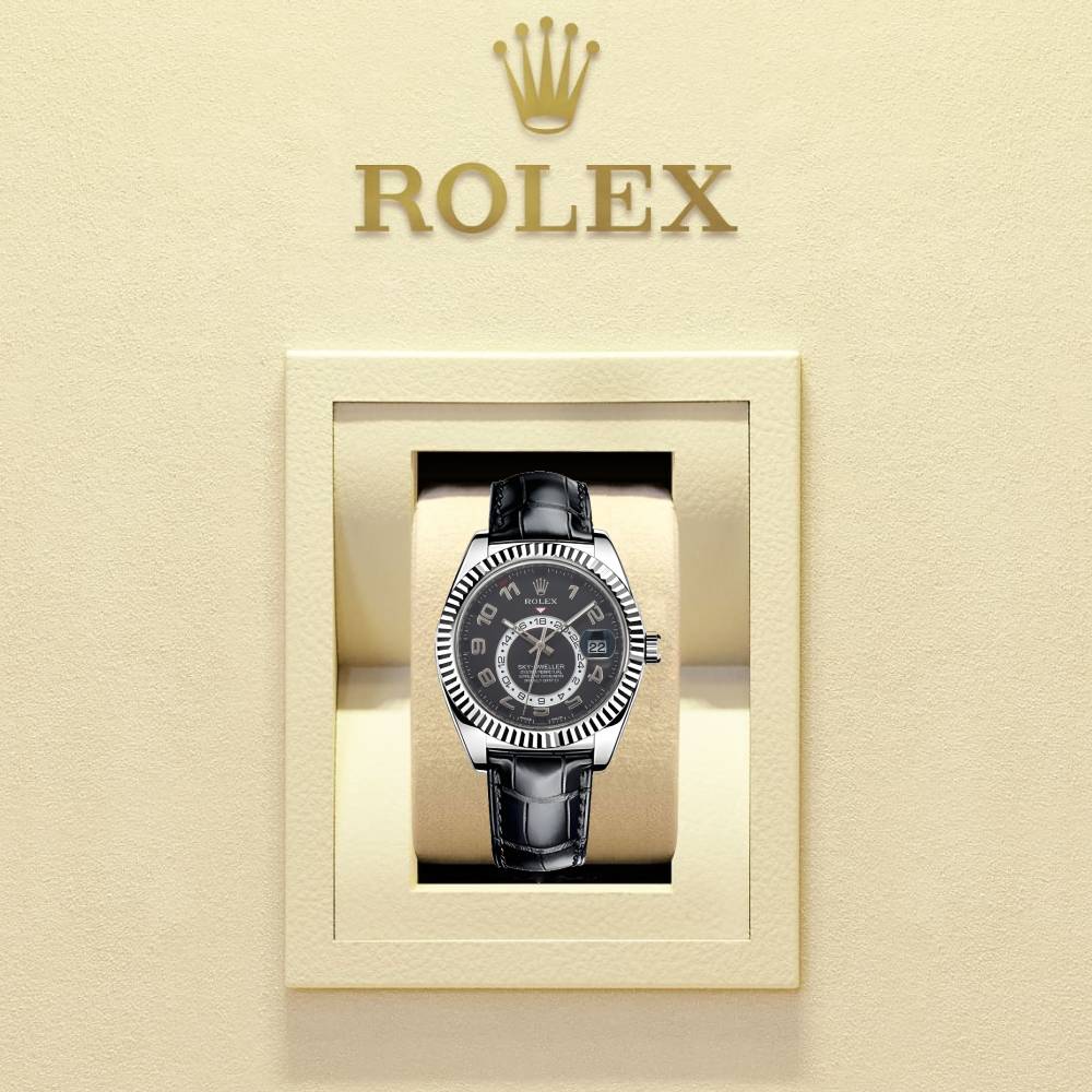 Rolex Sky-Dweller 42mm - Ref: 326139 - Black Dial, 18K White Gold & Black Leather Strap Watch