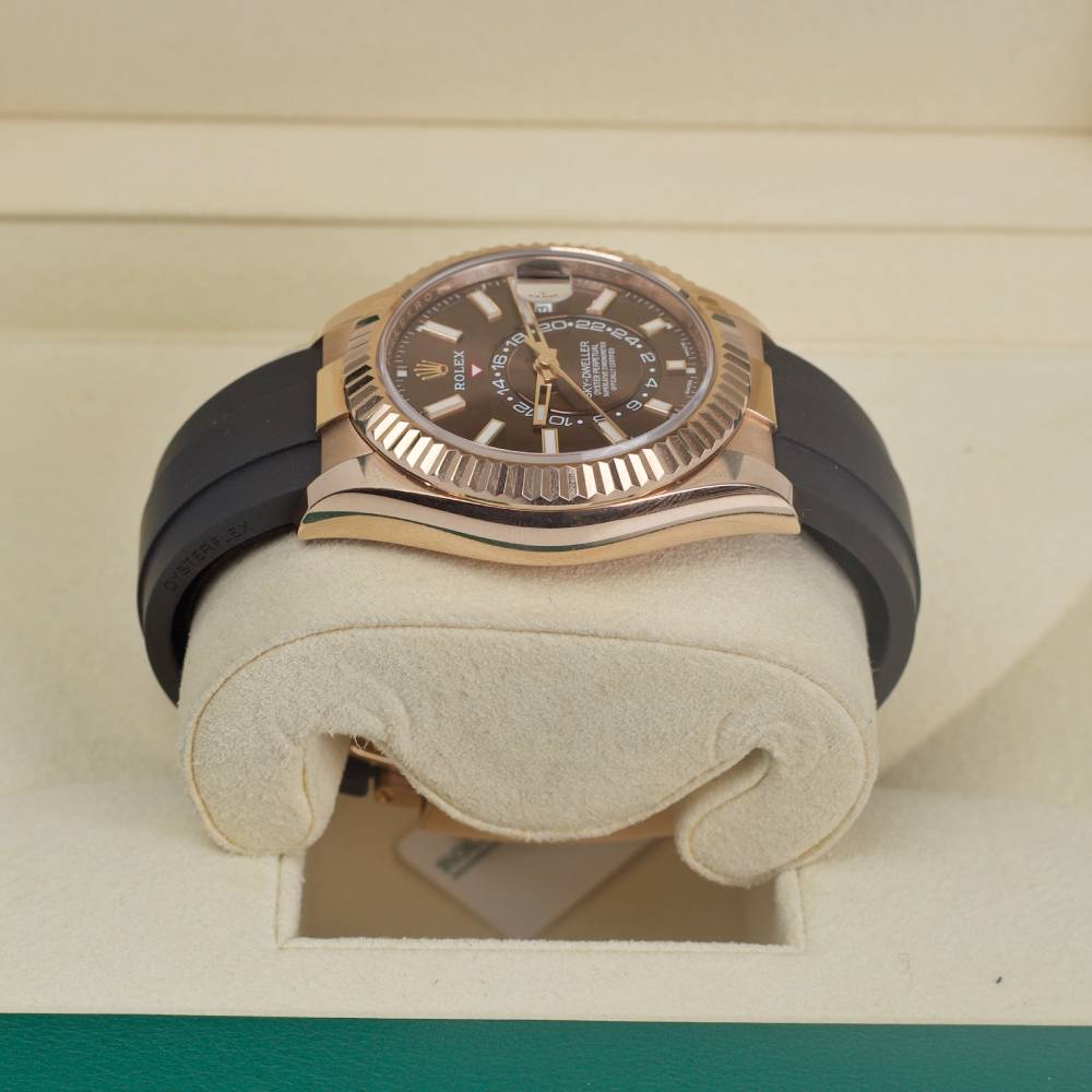 Rolex Sky-Dweller 42mm - Ref: 326235-0005 - Chocolate Stick Dial & 18K Rose Gold Case, Black Oysterflex Bracelet Watch