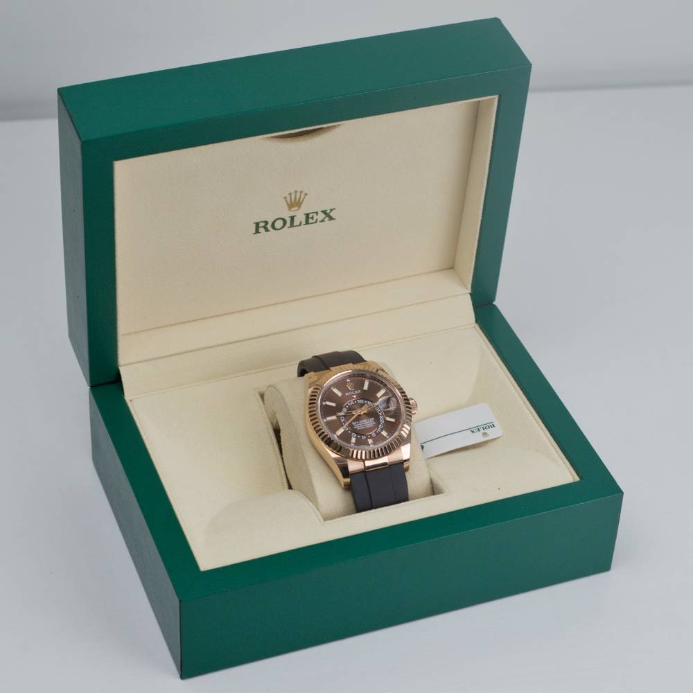 Rolex Sky-Dweller 42mm - Ref: 326235-0005 - Chocolate Stick Dial & 18K Rose Gold Case, Black Oysterflex Bracelet Watch