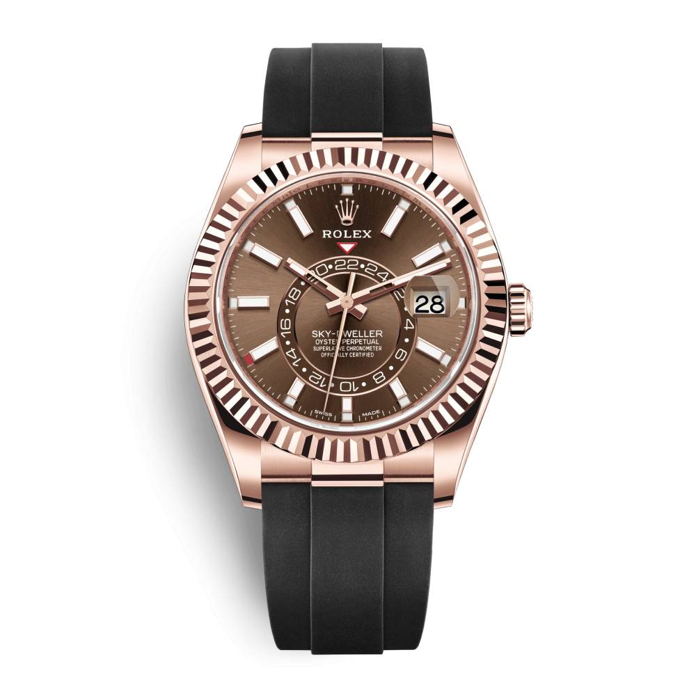 Rolex Sky-Dweller 42mm - Ref: 326235-0005 - Chocolate Stick Dial & 18K Rose Gold Case, Black Oysterflex Bracelet Watch