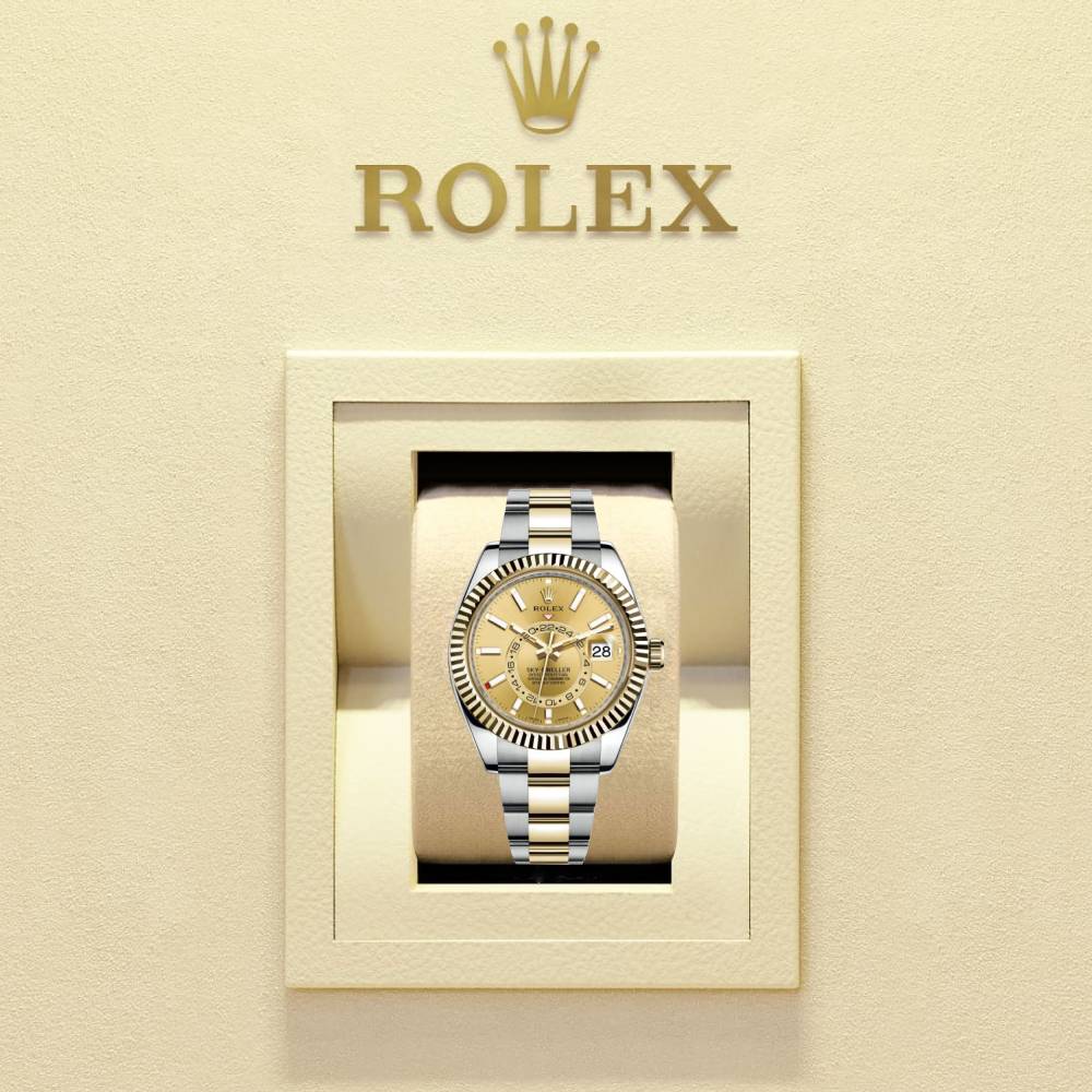 Rolex Sky-Dweller 42mm - Ref: 326933-0001 - Champagne Stick Dial, Two Tone Stainless Steel & 18K Yellow Gold Oyster Bracelet Watch
