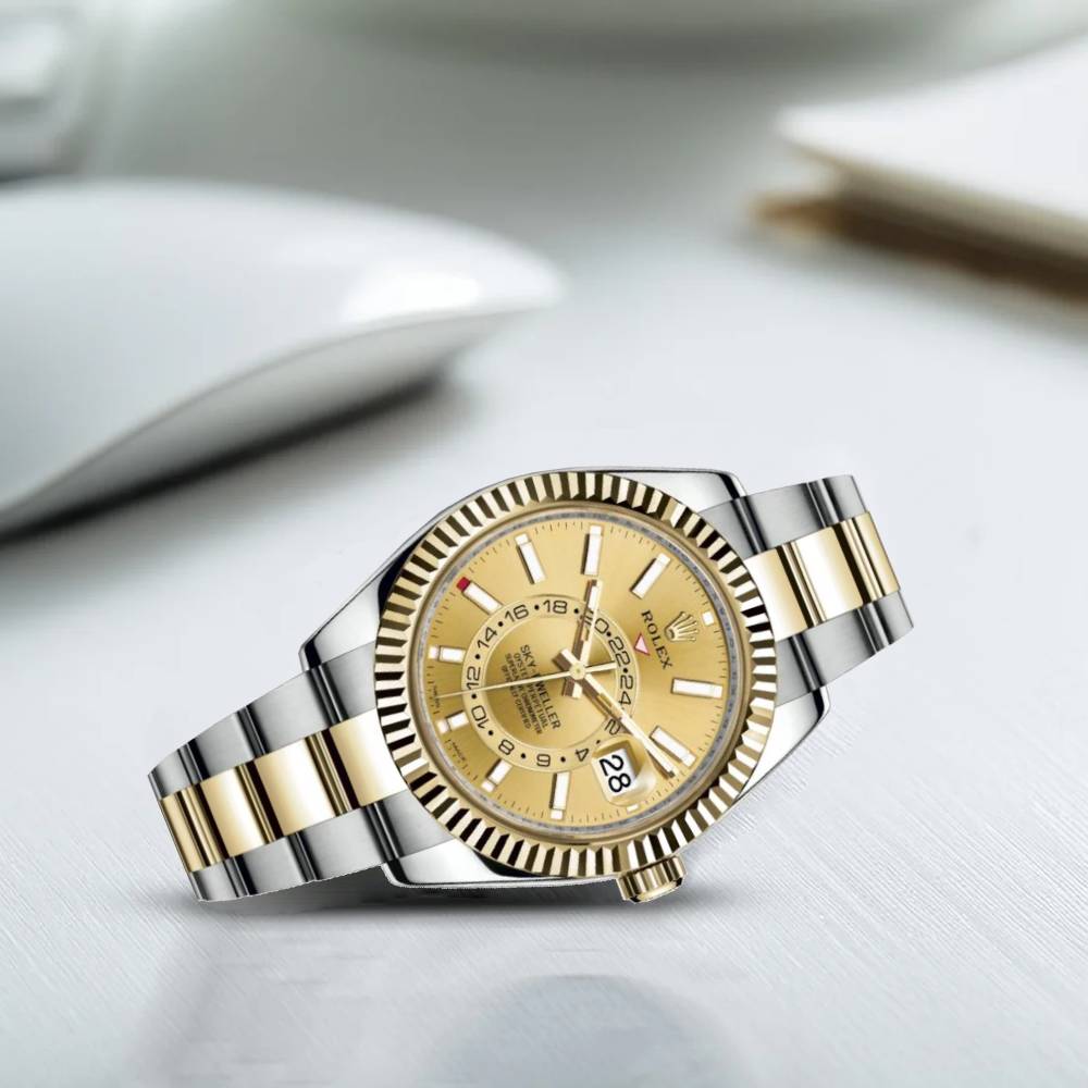 Rolex Sky-Dweller 42mm - Ref: 326933-0001 - Champagne Stick Dial, Two Tone Stainless Steel & 18K Yellow Gold Oyster Bracelet Watch