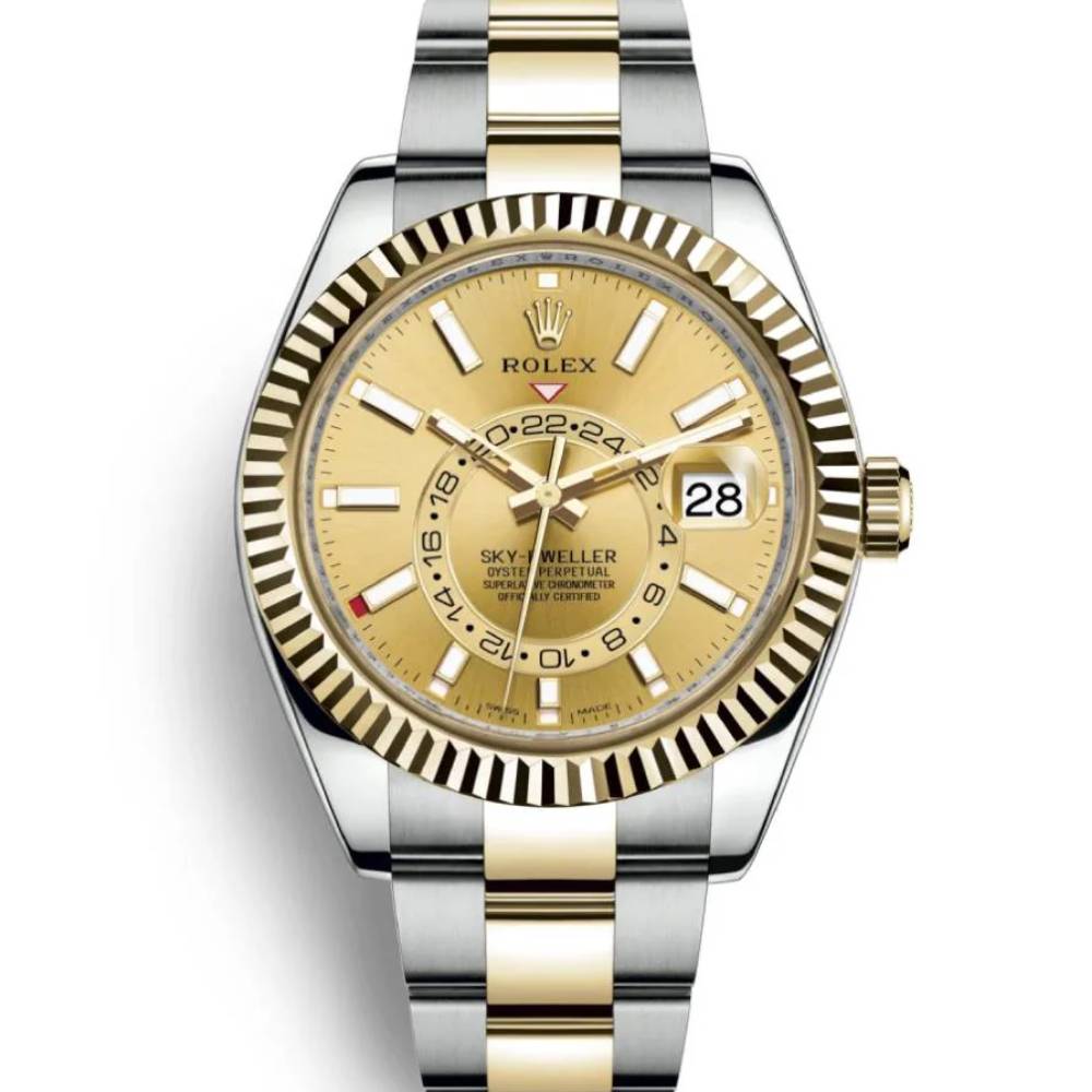 Rolex Sky-Dweller 42mm - Ref: 326933-0001 - Champagne Stick Dial, Two Tone Stainless Steel & 18K Yellow Gold Oyster Bracelet Watch