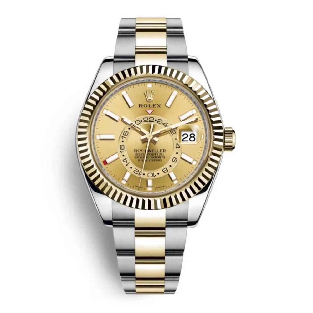 Rolex Sky-Dweller 42mm - Ref: 326933-0001 - Champagne Stick Dial, Two Tone Stainless Steel & 18K Yellow Gold Oyster Bracelet Watch