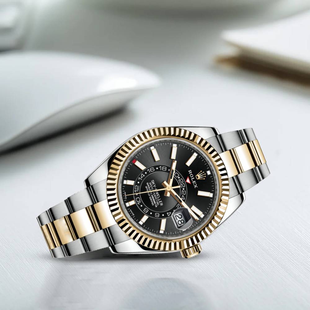 Rolex Sky-Dweller 42mm - Ref: 326933-0002 - Bright Black Stick Dial, Two Tone Stainless Steel & 18K Yellow Gold Oyster Bracelet Watch