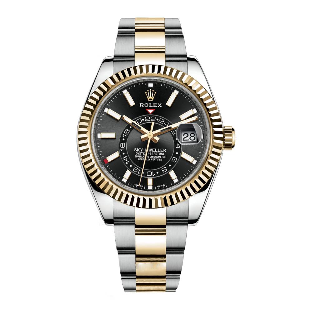 Rolex Sky-Dweller 42mm - Ref: 326933-0002 - Bright Black Stick Dial, Two Tone Stainless Steel & 18K Yellow Gold Oyster Bracelet Watch