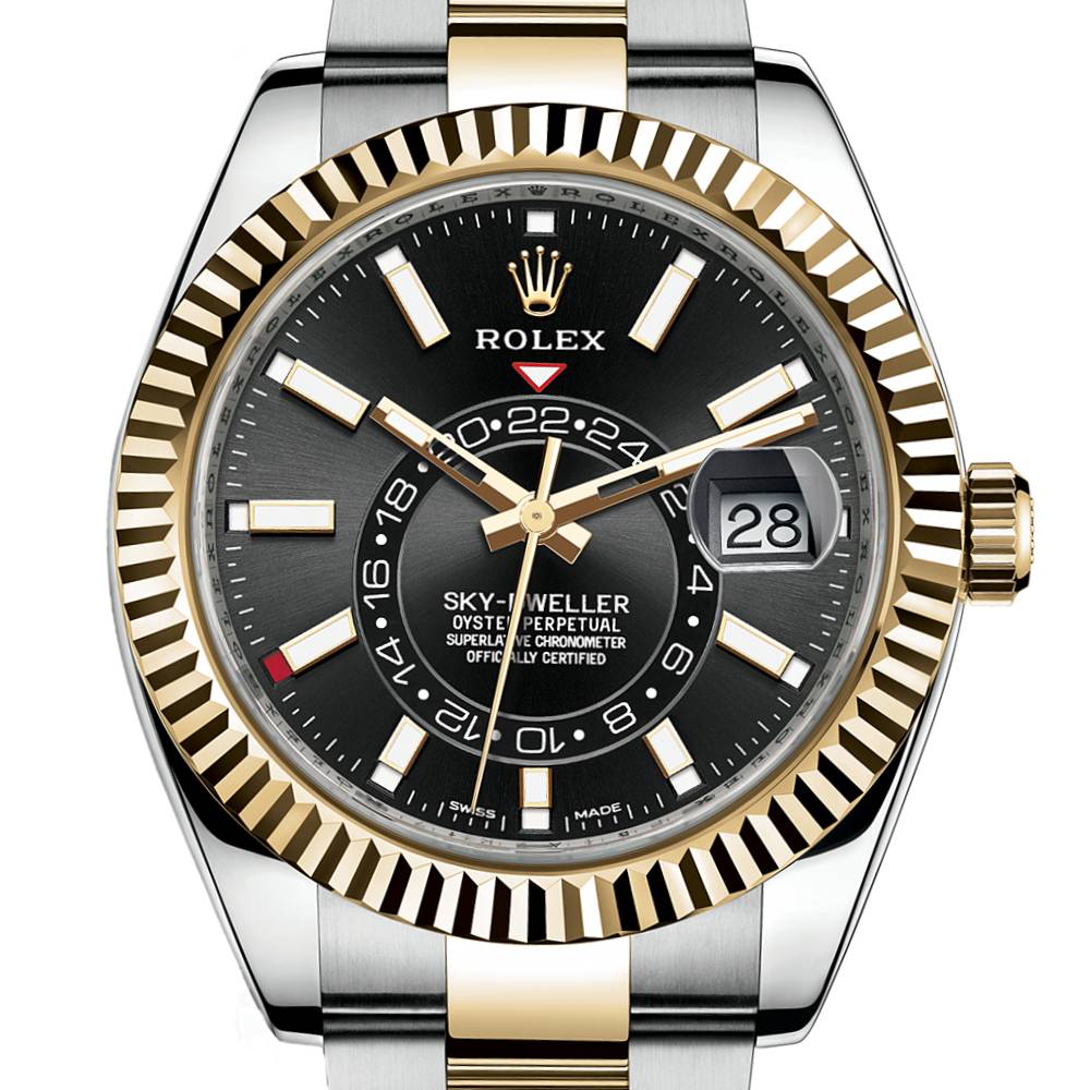 Rolex Sky-Dweller 42mm - Ref: 326933-0002 - Bright Black Stick Dial, Two Tone Stainless Steel & 18K Yellow Gold Oyster Bracelet Watch