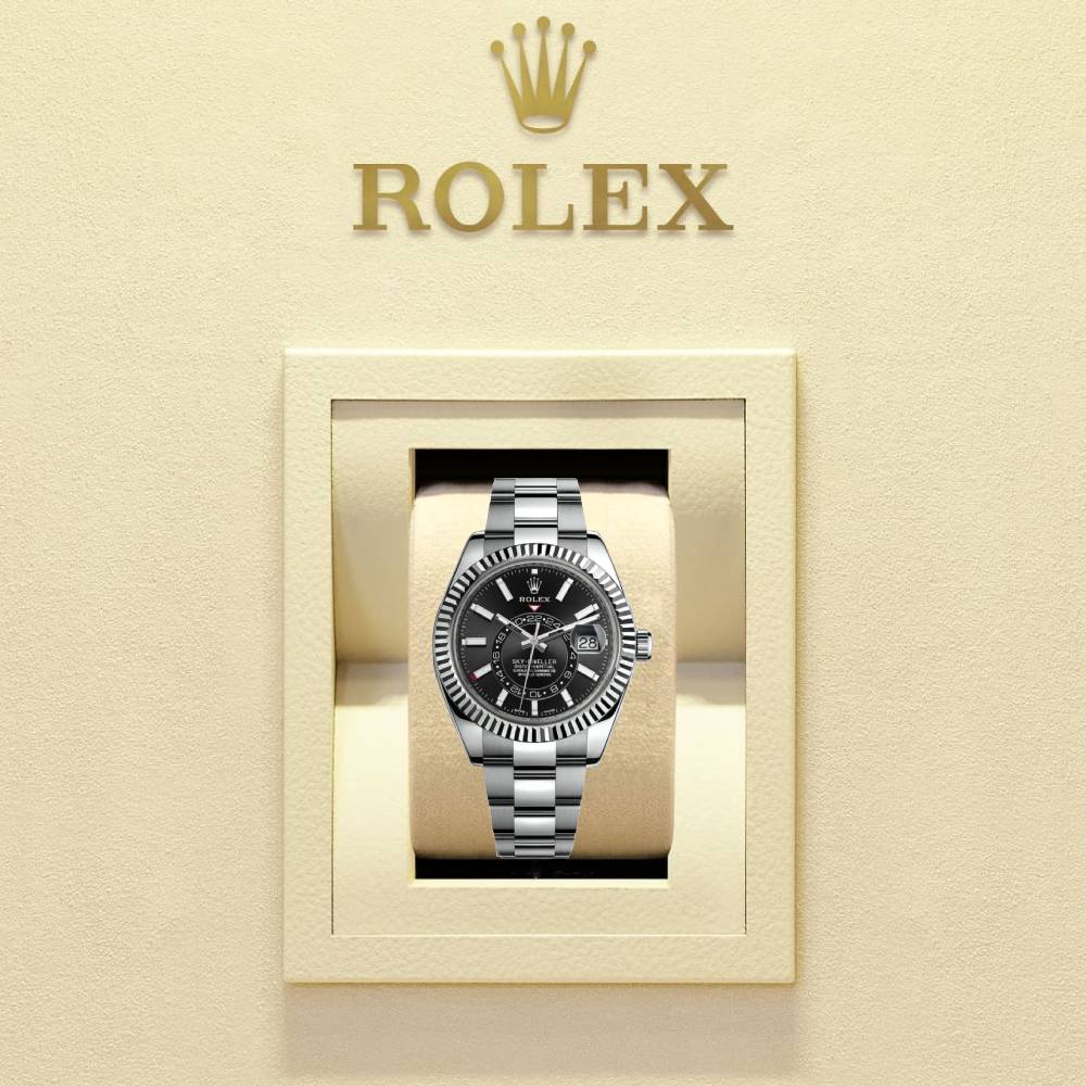 Rolex Sky-Dweller 42mm - Ref: 326934-0005 - Bright Black Stick Dial, Stainless Steel Oyster Bracelet Watch