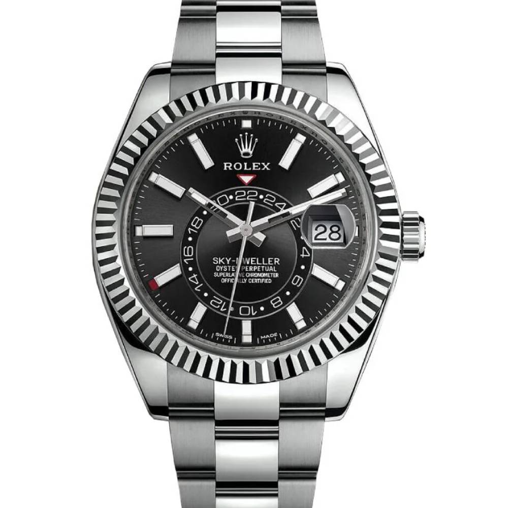Rolex Sky-Dweller 42mm - Ref: 326934-0005 - Bright Black Stick Dial, Stainless Steel Oyster Bracelet Watch