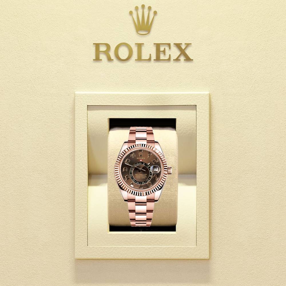 Rolex Sky-Dweller 42mm - Ref: 326935C - Chocolate Roman Dial, 18K Rose Gold Oyster Bracelet Men's Watch