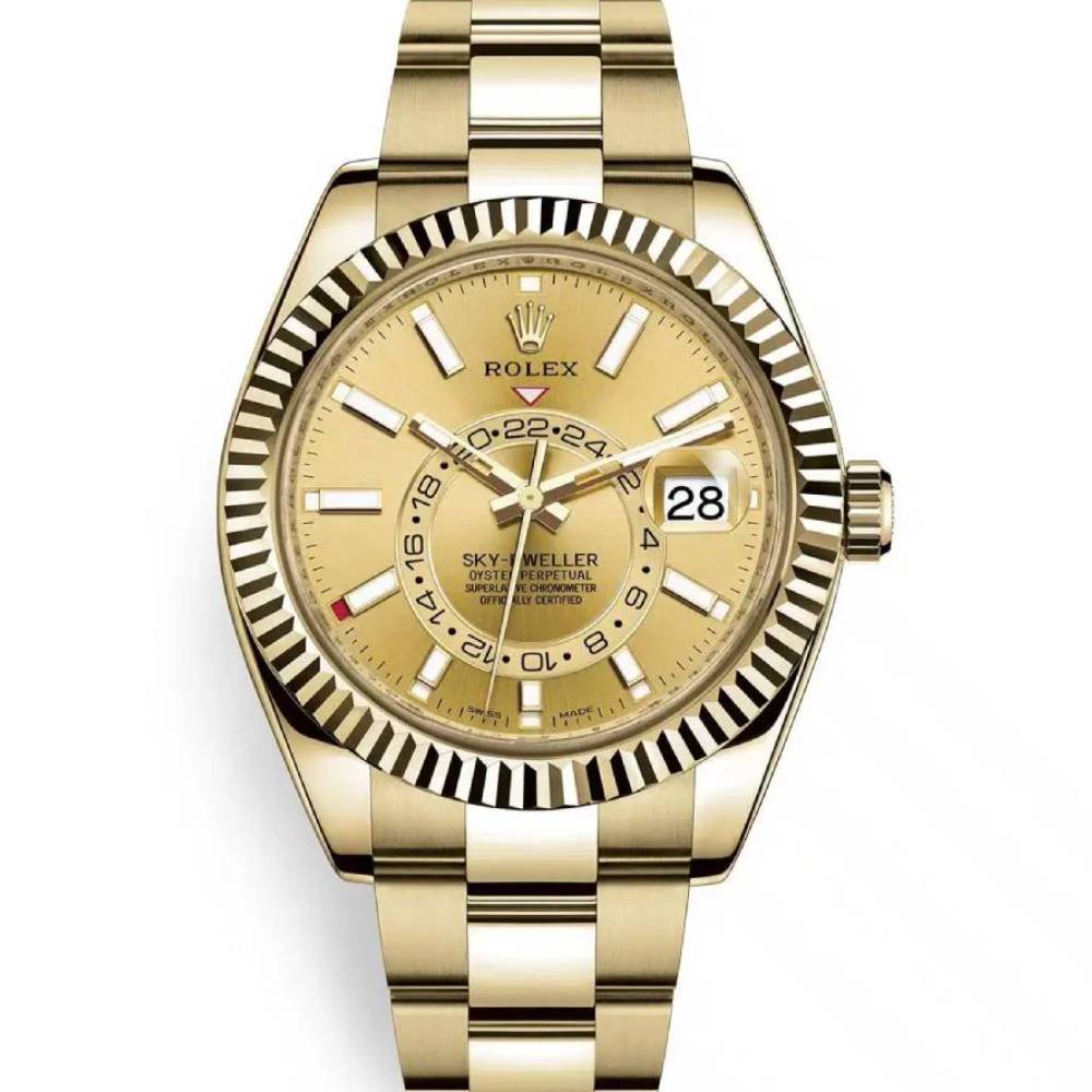 Rolex Sky-Dweller 42mm - Ref: 326938-0003 - Champagne Stick Dial, 18K Yellow Gold Oyster Bracelet Watch