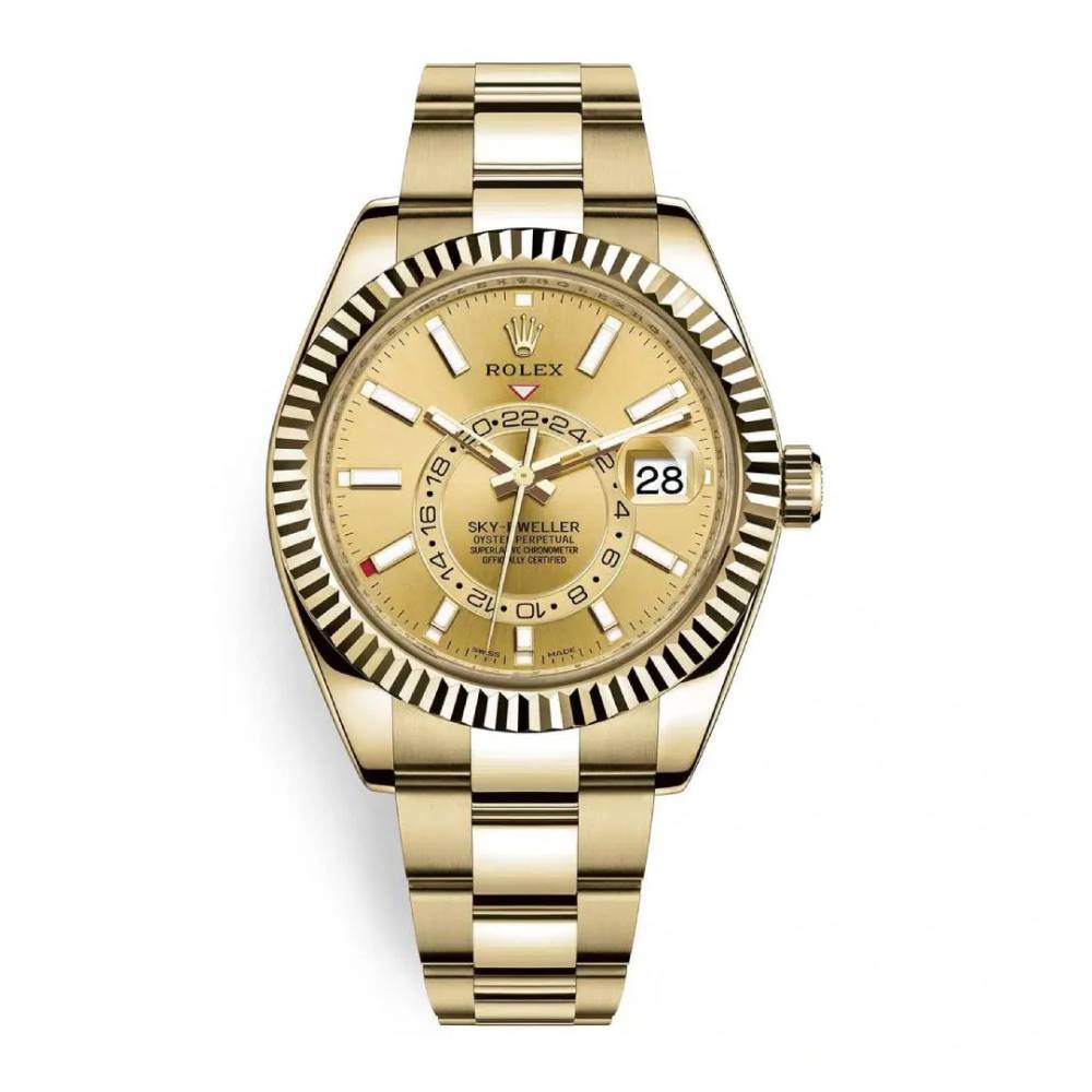 Rolex Sky-Dweller 42mm - Ref: 326938-0003 - Champagne Stick Dial, 18K Yellow Gold Oyster Bracelet Watch