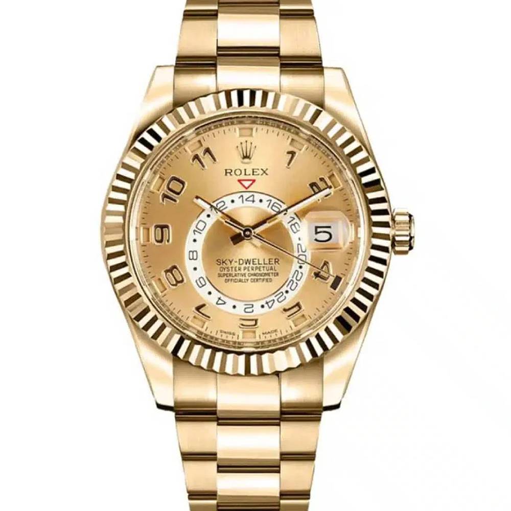 Rolex Sky-Dweller 42mm - Ref: 326938 - Champagne Dial, 18K Yellow Gold Oyster Bracelet Men's Watch