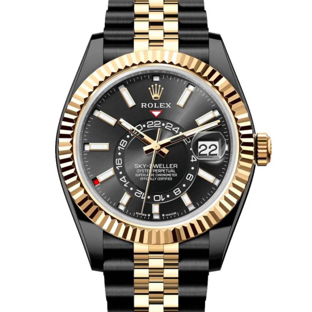 Rolex Sky-Dweller 42mm - Ref: 336933 (PVD) - Bright Black Stick Dial, Two Tone Black PVD & 18K Yellow Gold Jubilee Bracelet Watch