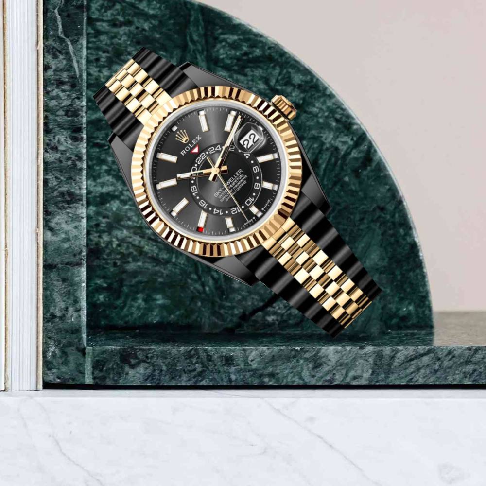 Rolex Sky-Dweller 42mm - Ref: 336933 (PVD) - Bright Black Stick Dial, Two Tone Black PVD & 18K Yellow Gold Jubilee Bracelet Watch