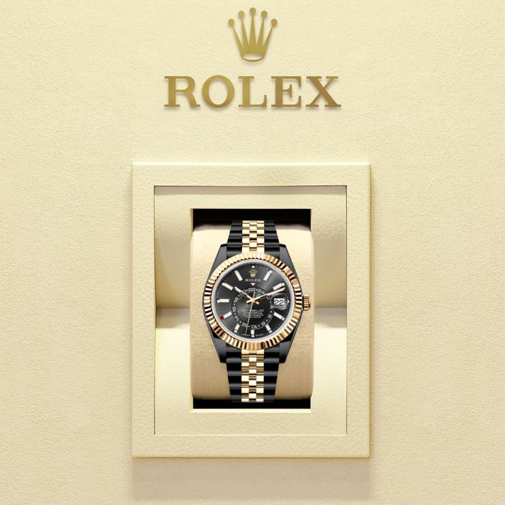 Rolex Sky-Dweller 42mm - Ref: 336933 (PVD) - Bright Black Stick Dial, Two Tone Black PVD & 18K Yellow Gold Jubilee Bracelet Watch