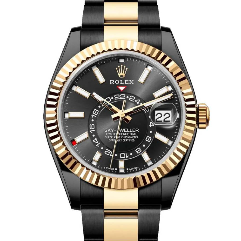 Rolex Sky-Dweller 42mm - Ref: 336933 (PVD) - Bright Black Stick Dial, Two Tone Black PVD & 18K Yellow Gold Oyster Bracelet Watch