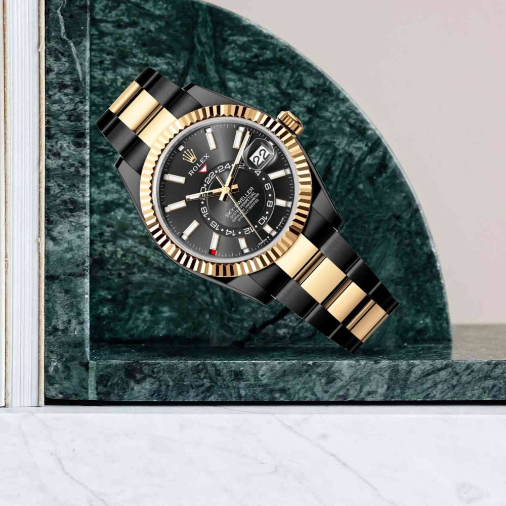 Rolex Sky-Dweller 42mm - Ref: 336933 (PVD) - Bright Black Stick Dial, Two Tone Black PVD & 18K Yellow Gold Oyster Bracelet Watch