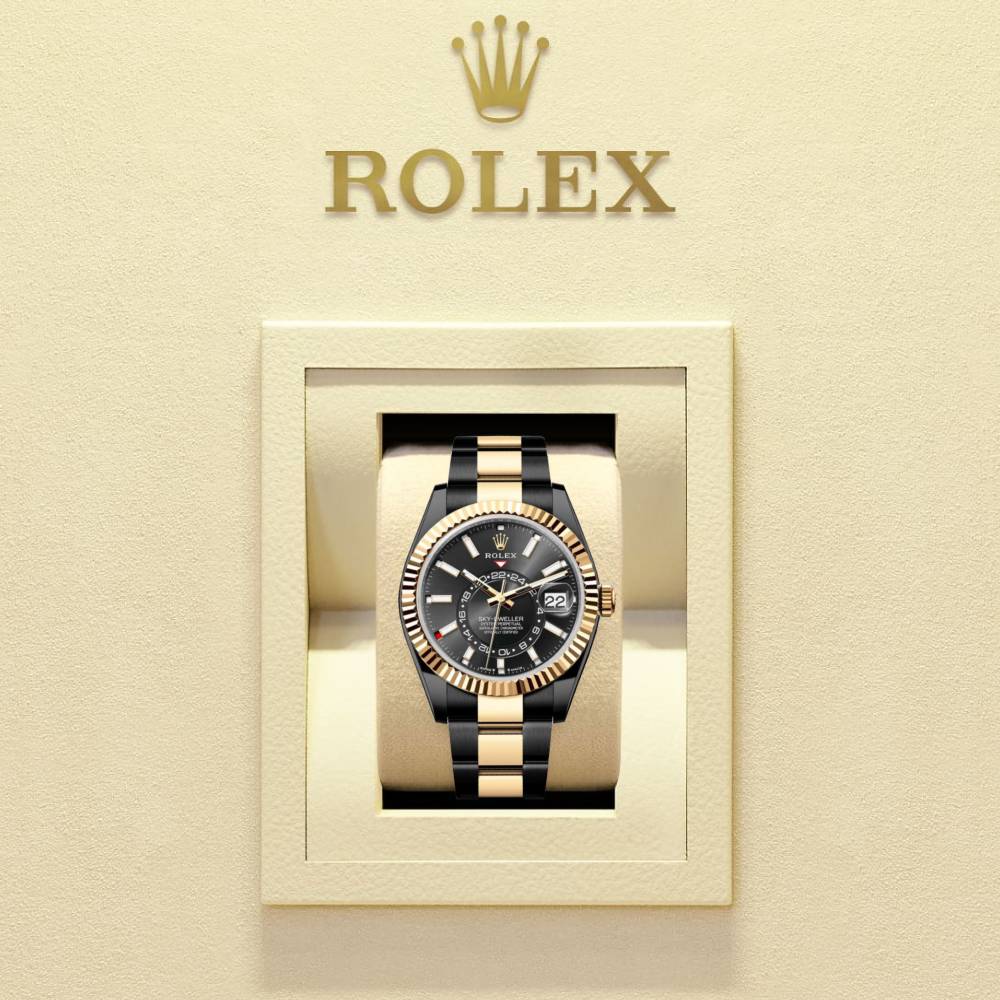 Rolex Sky-Dweller 42mm - Ref: 336933 (PVD) - Bright Black Stick Dial, Two Tone Black PVD & 18K Yellow Gold Oyster Bracelet Watch