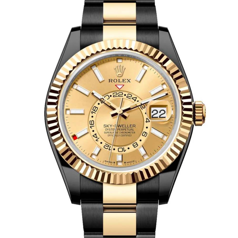 Rolex Sky-Dweller 42mm - Ref: 336933 (PVD) - Champagne Stick Dial, Two Tone Black PVD & 18K Yellow Gold Oyster Bracelet Watch