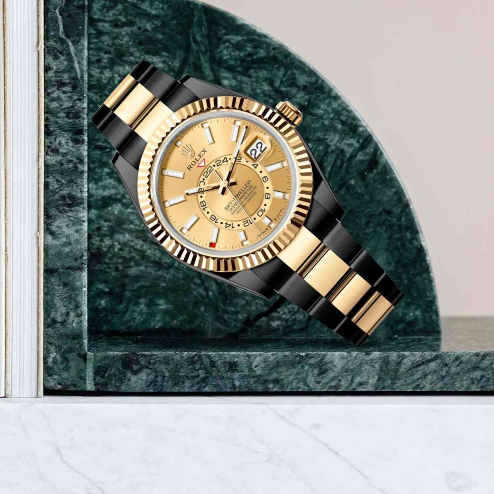 Rolex Sky-Dweller 42mm - Ref: 336933 (PVD) - Champagne Stick Dial, Two Tone Black PVD & 18K Yellow Gold Oyster Bracelet Watch