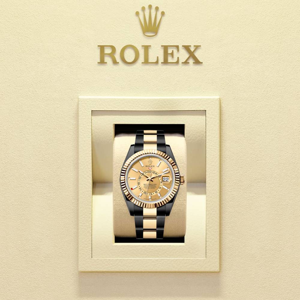 Rolex Sky-Dweller 42mm - Ref: 336933 (PVD) - Champagne Stick Dial, Two Tone Black PVD & 18K Yellow Gold Oyster Bracelet Watch