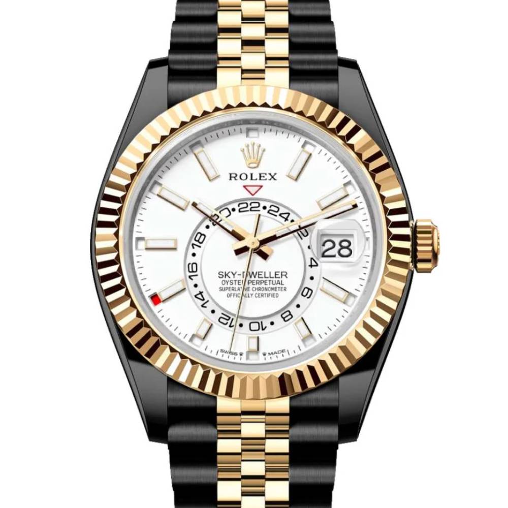 Rolex Sky-Dweller 42mm - Ref: 336933 (PVD) - Intense White Stick Dial, Two Tone Black PVD & 18K Yellow Gold Jubilee Bracelet Watch