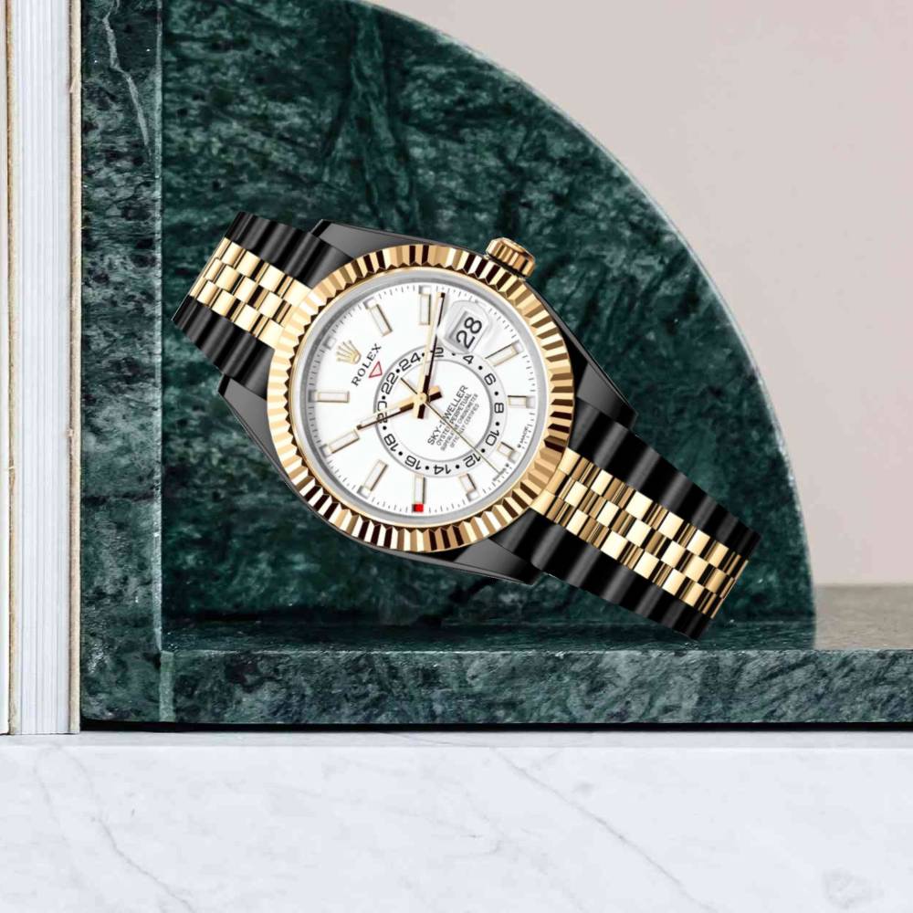 Rolex Sky-Dweller 42mm - Ref: 336933 (PVD) - Intense White Stick Dial, Two Tone Black PVD & 18K Yellow Gold Jubilee Bracelet Watch