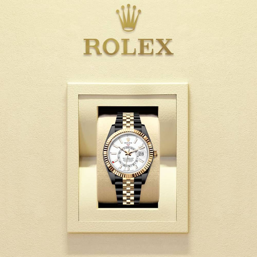 Rolex Sky-Dweller 42mm - Ref: 336933 (PVD) - Intense White Stick Dial, Two Tone Black PVD & 18K Yellow Gold Jubilee Bracelet Watch