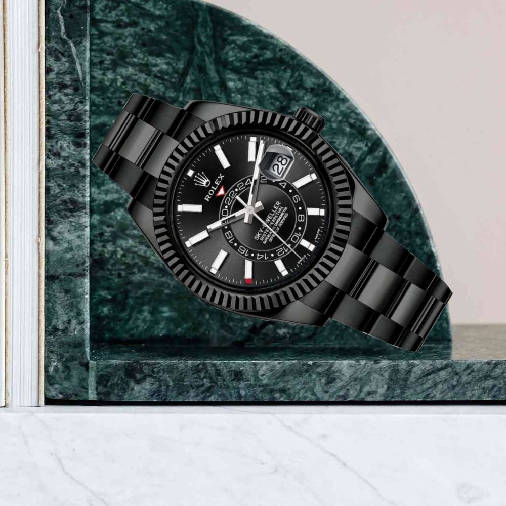 Rolex Sky-Dweller 42mm - Ref: 336934 (PVD) - Bright Black Stick Dial, Black PVD Stainless Steel Oyster Bracelet Watch