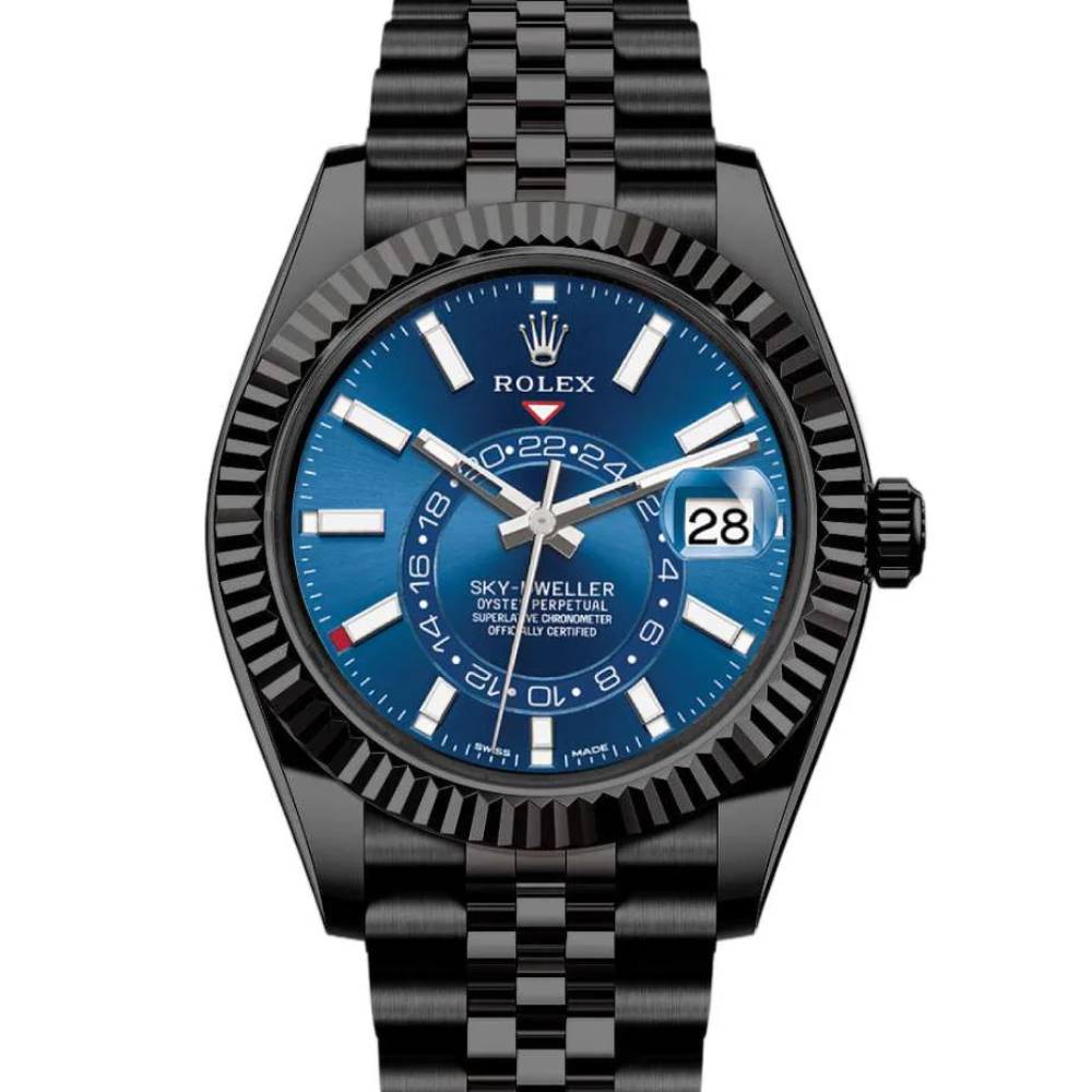 Rolex Sky-Dweller 42mm - Ref: 336934 (PVD) - Bright Blue Stick Dial, Black PVD Stainless Steel Jubilee Bracelet Watch