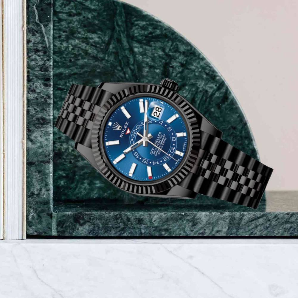 Rolex Sky-Dweller 42mm - Ref: 336934 (PVD) - Bright Blue Stick Dial, Black PVD Stainless Steel Jubilee Bracelet Watch