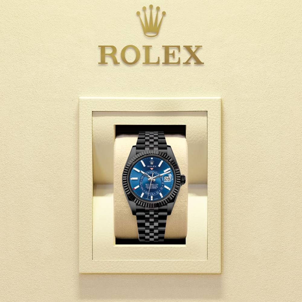 Rolex Sky-Dweller 42mm - Ref: 336934 (PVD) - Bright Blue Stick Dial, Black PVD Stainless Steel Jubilee Bracelet Watch