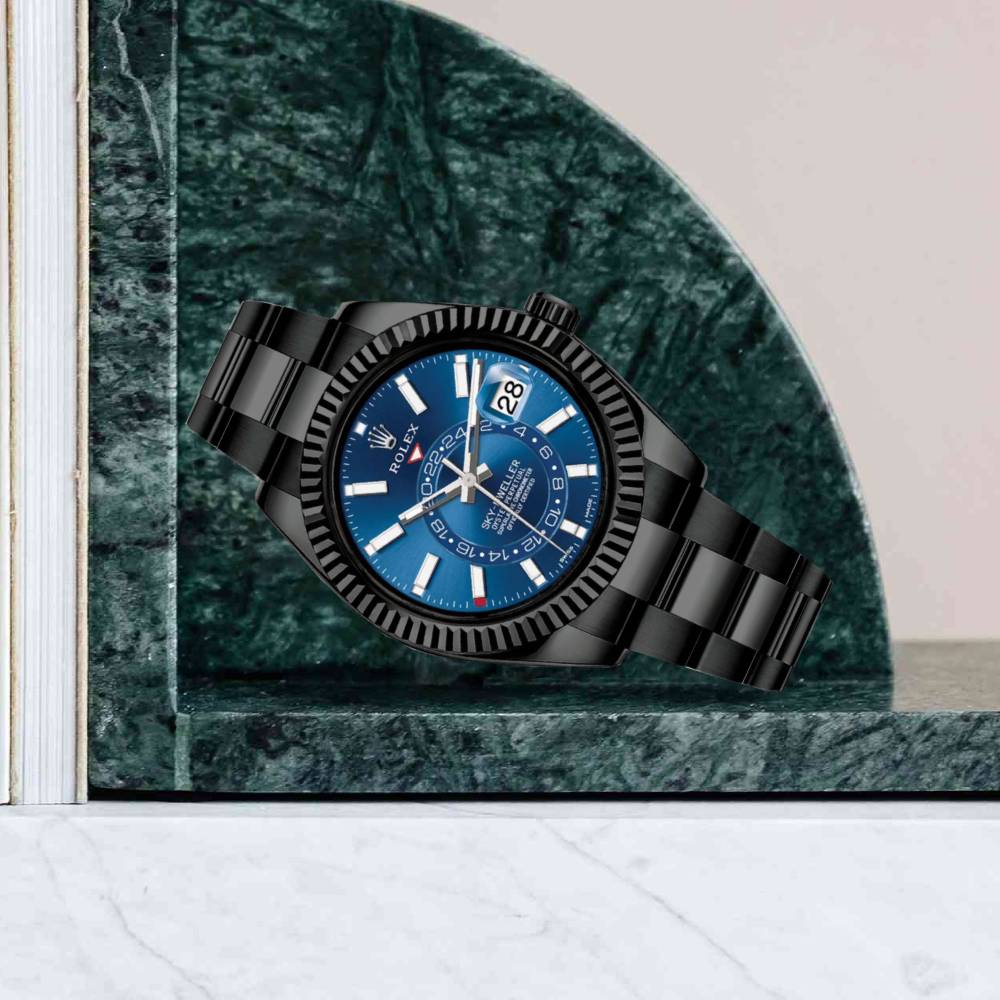 Rolex Sky-Dweller 42mm - Ref: 336934 (PVD) - Bright Blue Stick Dial, Black PVD Stainless Steel Oyster Bracelet Watch