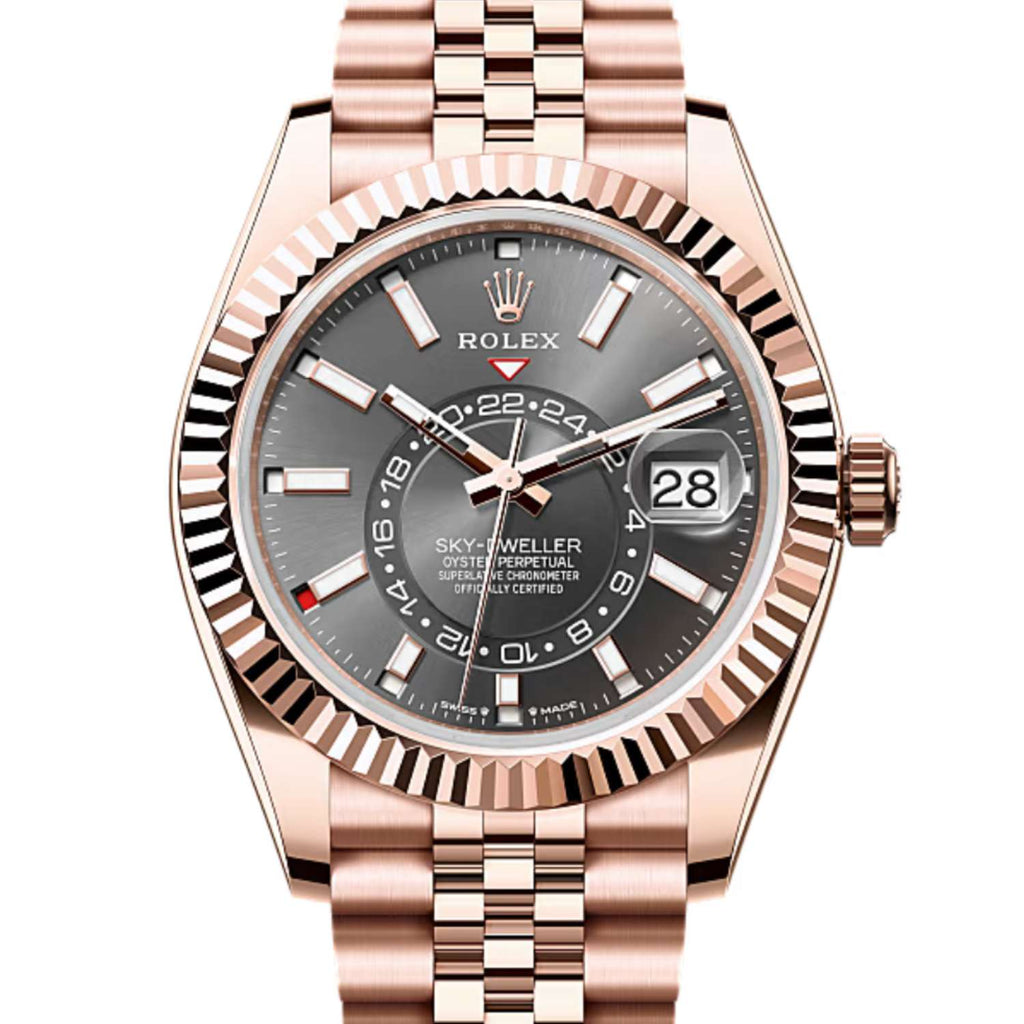 2024 Release Rolex Sky-Dweller 42 mm | 18k Everose Gold Jubilee Bracelet | Slate dial Fluted bezel | 18k Everose gold Case Men's Watch 336935-0008