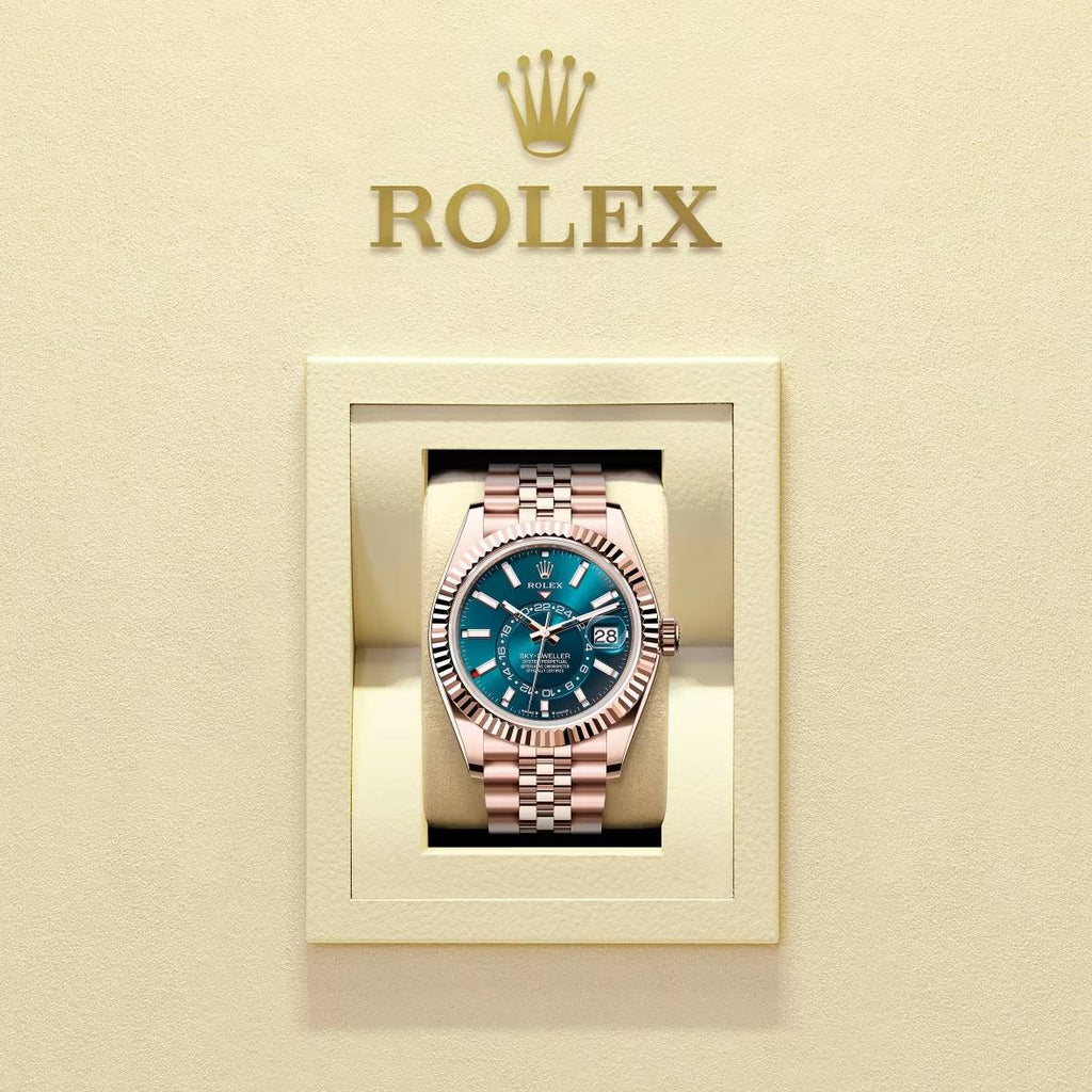 Rolex Sky-Dweller 42 mm | 18k Everose Gold Jubilee Bracelet | Blue-green dial Fluted bezel | 18k Everose gold Case Men's Watch 336935