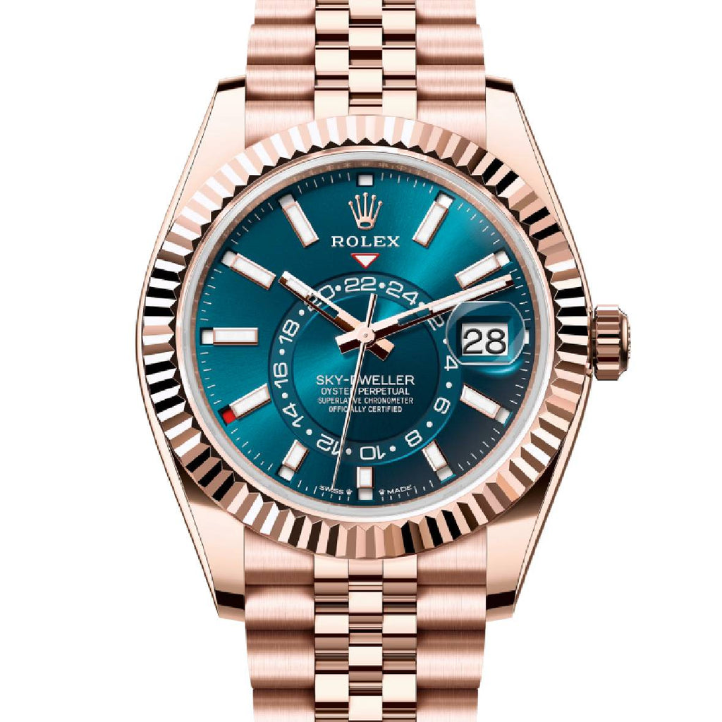 Rolex Sky-Dweller 42 mm | 18k Everose Gold Jubilee Bracelet | Blue-green dial Fluted bezel | 18k Everose gold Case Men's Watch 336935