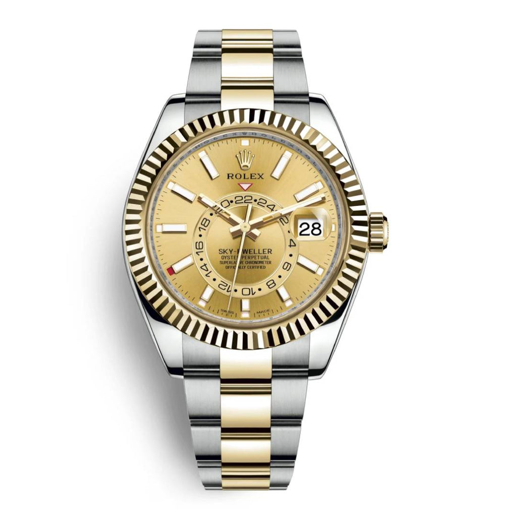 Rolex Sky-Dweller Automatic Men's 18kt Yellow Gold Two Tone Champagne Dial Oyster Watch 326933-0001