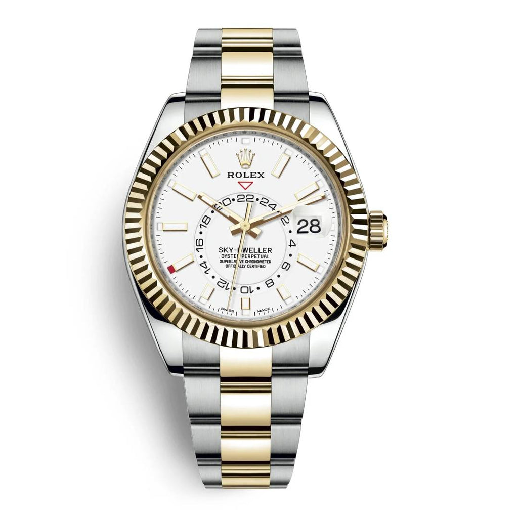 Rolex Sky-Dweller Automatic Men's 18kt Yellow Gold Two Tone White Dial Oyster Watch 326933-0009