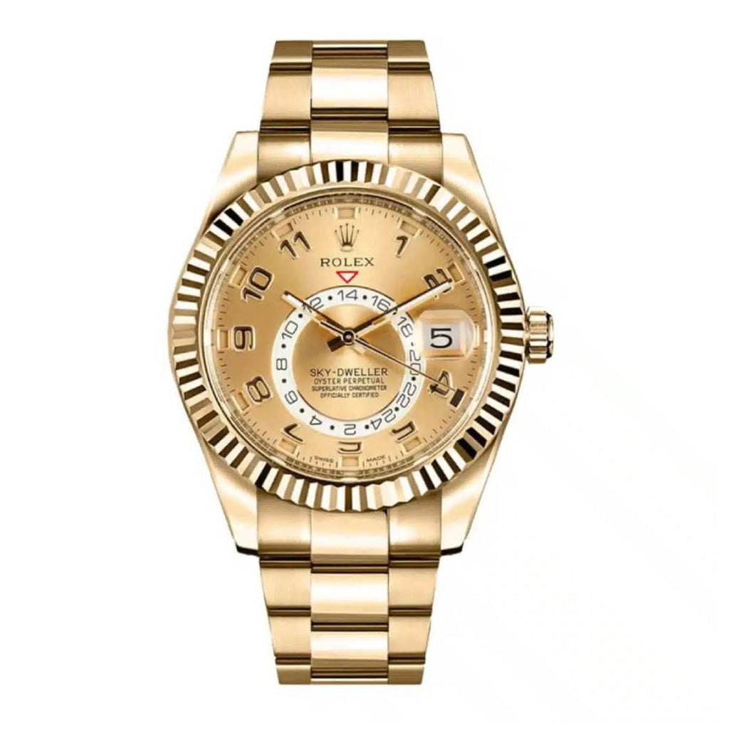 Rolex Sky Dweller Champagne Dial GMT 18k Yellow Gold Mens Watch 326938