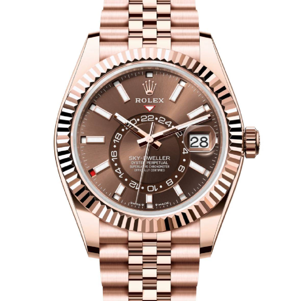 Rolex Sky-Dweller 42 mm | 18k Everose Gold Jubilee Bracelet | Chocolate dial Fluted bezel | 18k Everose gold Case Men's Watch 336935